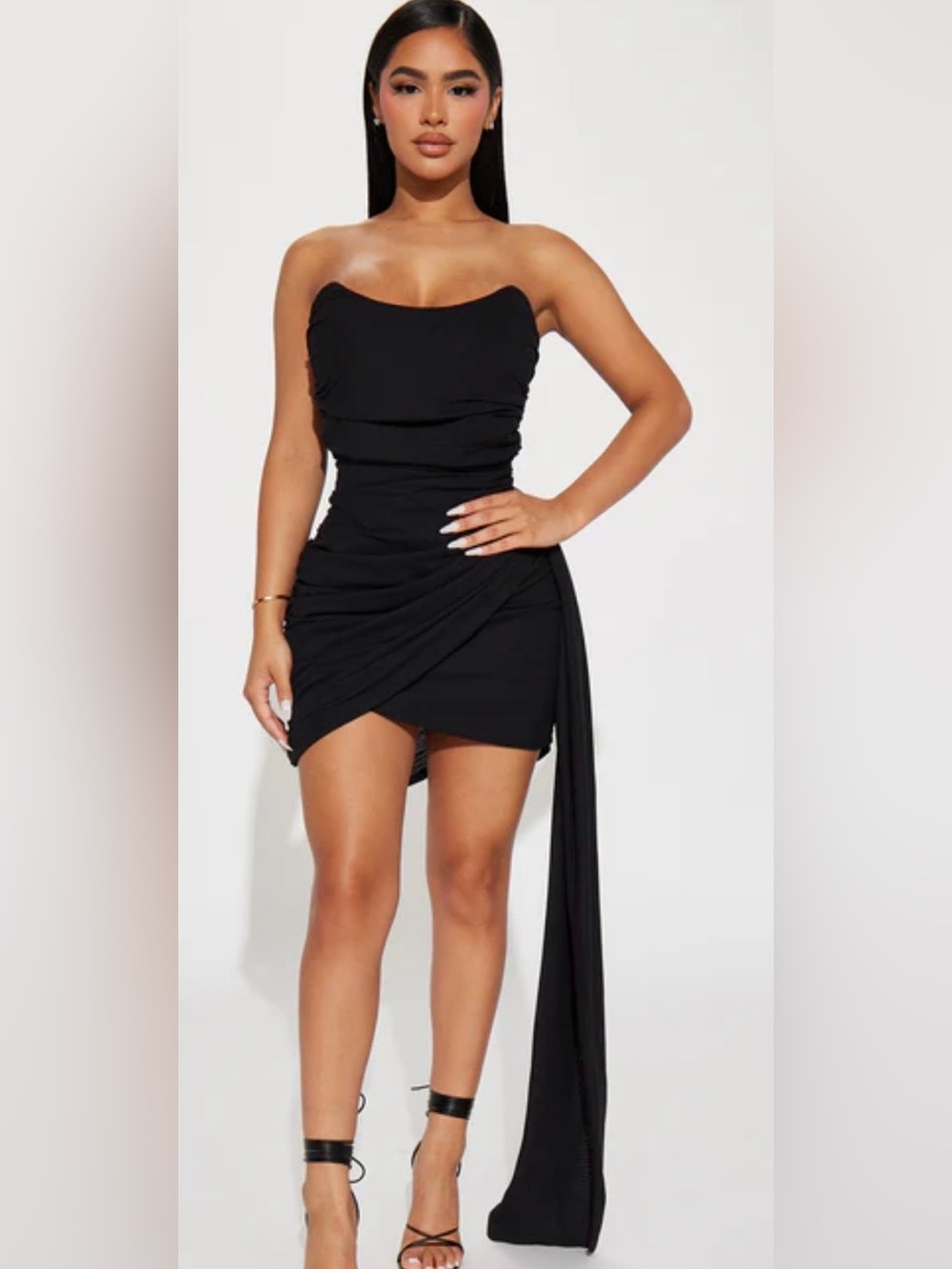 Fashion Nova Black Strapless Draped Mini Dress